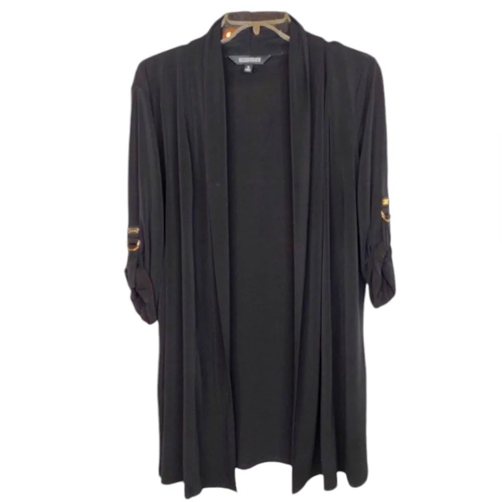 Ellen Tracy Black Cardigan Polyester Roll-tab Sleeve size Large